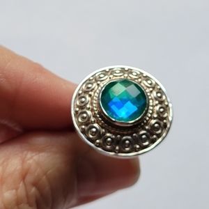 Stunning Silver and Peacock quartz ring